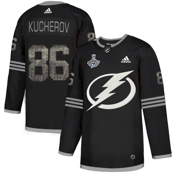 Men Adidas Tampa Bay Lightning #86 Nikita Kucherov Black Authentic Classic 2020 Stanley Cup Champions Stitched NHL Jersey
